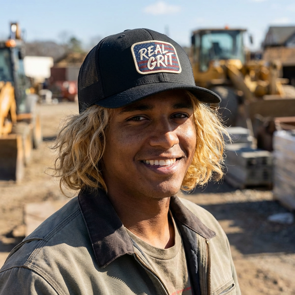 Real Grit Trucker Hat | American Flag Patch | Built. Not Born. | Mesh Snapback Cap